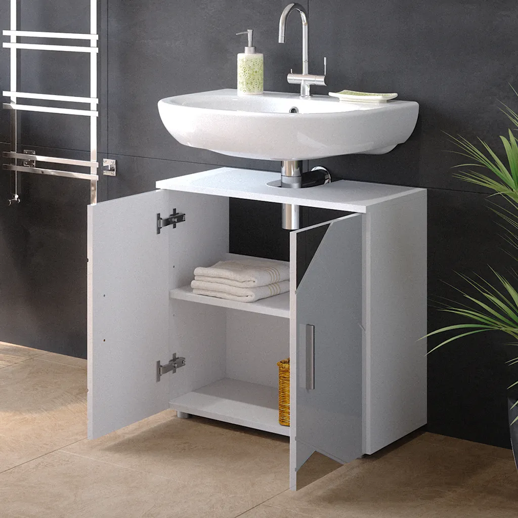 Meuble bas vasque Vicco Irma 60x59cm blanc laqué avec inserts design - 5