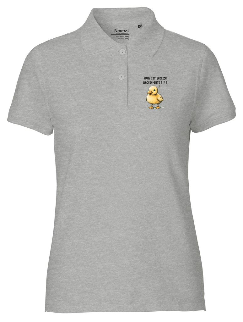 Huuraa Damen Polo Shirt Endlich Wochen-Ente Wochenende XL Sport Grey Bio Baumwolle Fairtrade Poloshirt Geschenkidee
