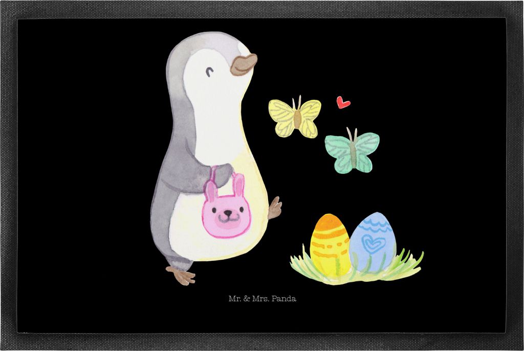 Mr. & Mrs. Panda Schmutzmatte Pinguin Eier suchen 50 x 75 cm - Schwarz - Geschenk, flurmatte, Vorleger, fußmatte, Ostern, Schmutzfangmatte, Fussma...