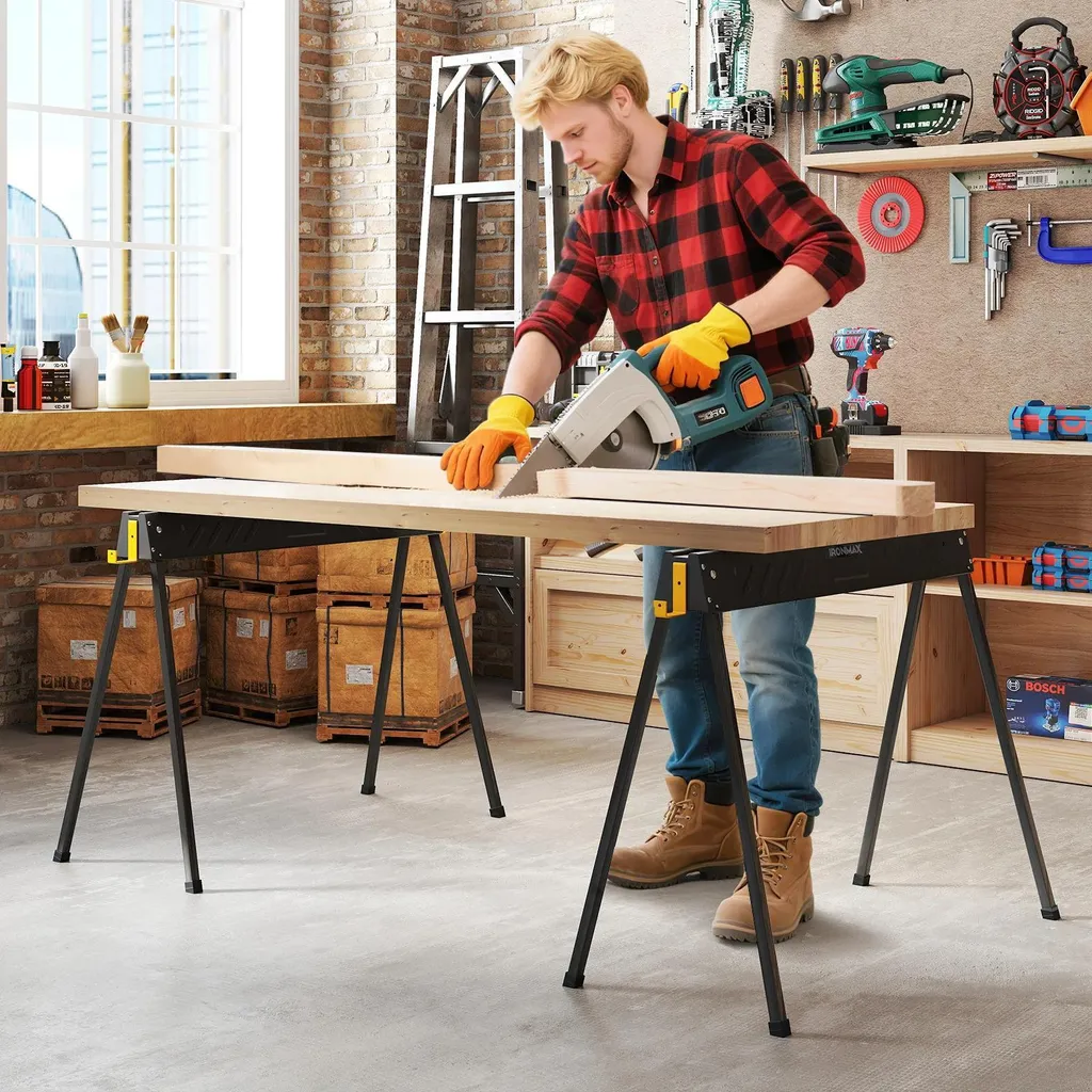 Lot de 2 chevalets de sciage pliables 500kg - Support 2x4 noir robuste - 2