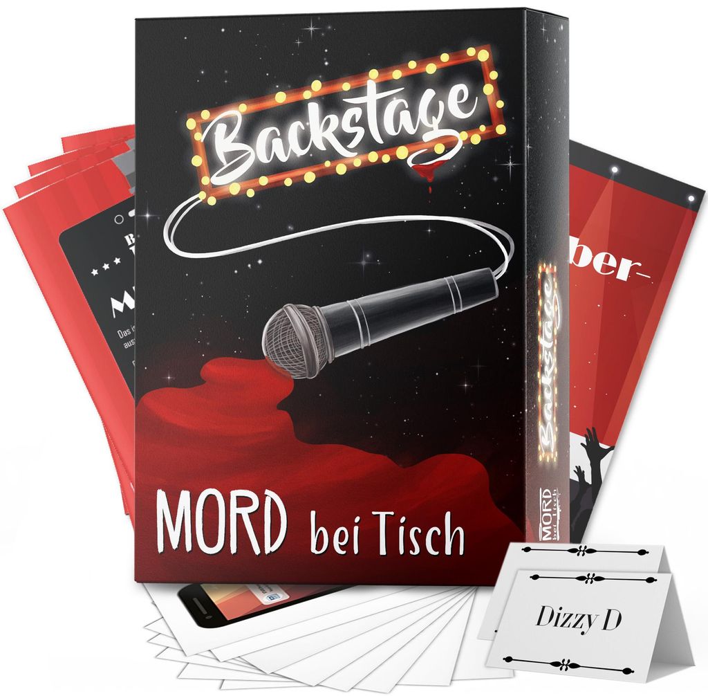 MORD bei Tisch Krimidinner für Zuhause - 6 bis 8 Personen - Der Backstage Fall - Das Krimi Spiel ab 16 Jahren