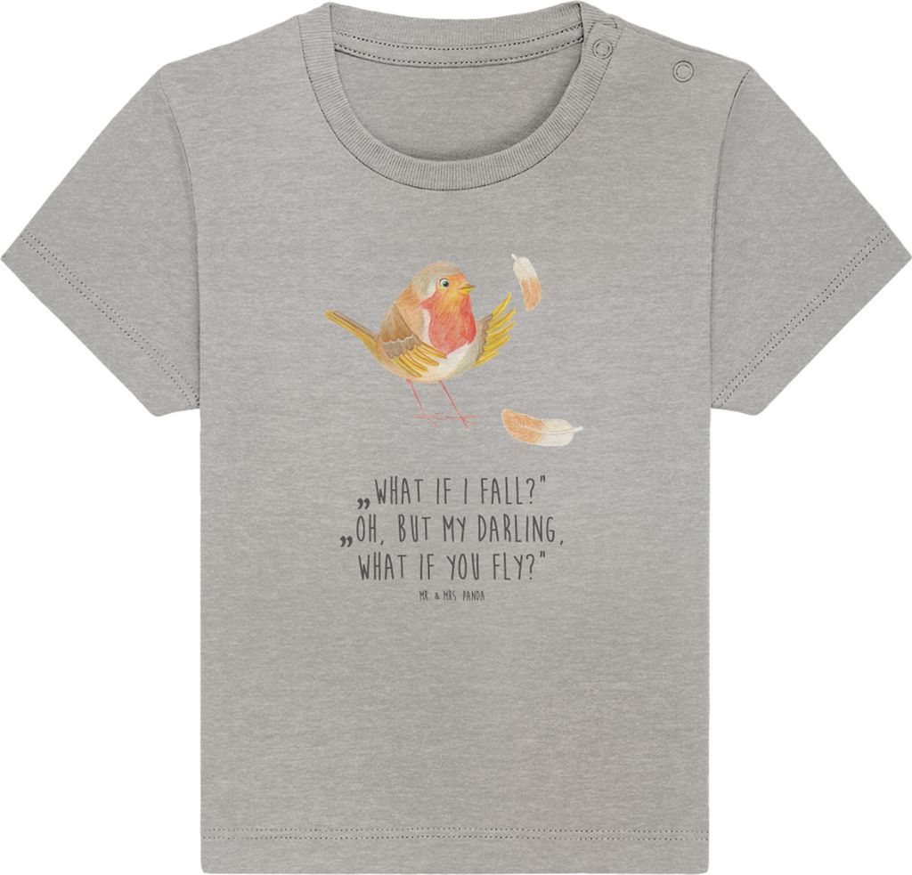 Mr. & Mrs. Panda T-Shirt Rotkehlchen Federn 0. - 6. Monat - Heather Grey - Geschenk, fliegen, Vogel, Babyshirt, Lustige Sprüche, Spruch Mut, Motiv...