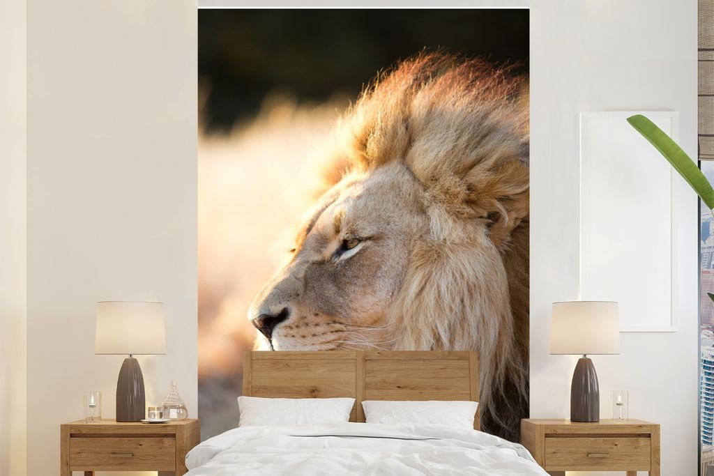 MuchoWow Fototapete für Wohnzimmer oder Schlafzimmer Wandtapete Vinyl Motivtapete Profil- Löwe - Tiere - 145x220 cm - Wanddekoration