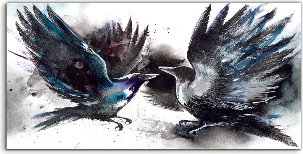 Coloray Acrylbild 120x60 Wandbild Acrylbilder Kunstdruck Skizze der Tiere Krähen Vögel