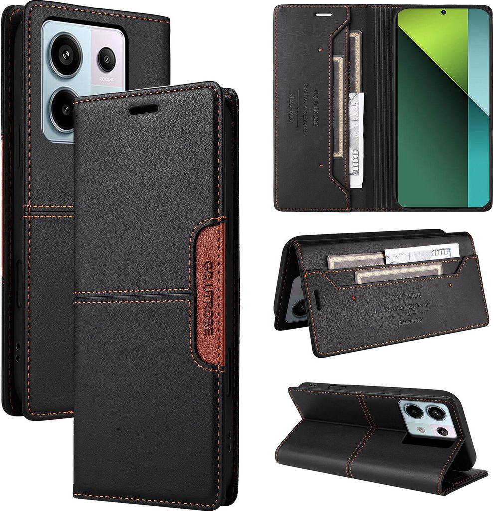 Handyhülle für Xiaomi Redmi Note 13 Pro 5G/Poco X6 Hülle, Leder Flip Wallet Kartenfach Stand Schutzhülle Schwarz