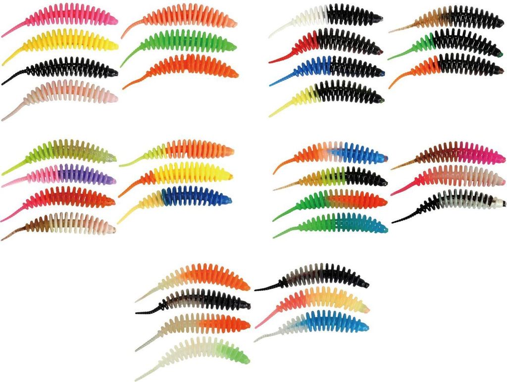 Paladin 6,5cm Probaits Feinripp Mix Gummiköder - 7 Forellenköder, Farbe/Geschmack:Mix Double Color / Bubble Gum