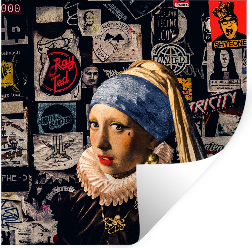 MuchoWow Wandtattoo Wandsticker Wandaufkleber Das Mädchen mit dem Perlenohrring - Tätowierung - Vermeer 50x50 cm Selbstklebend und Repositionie...