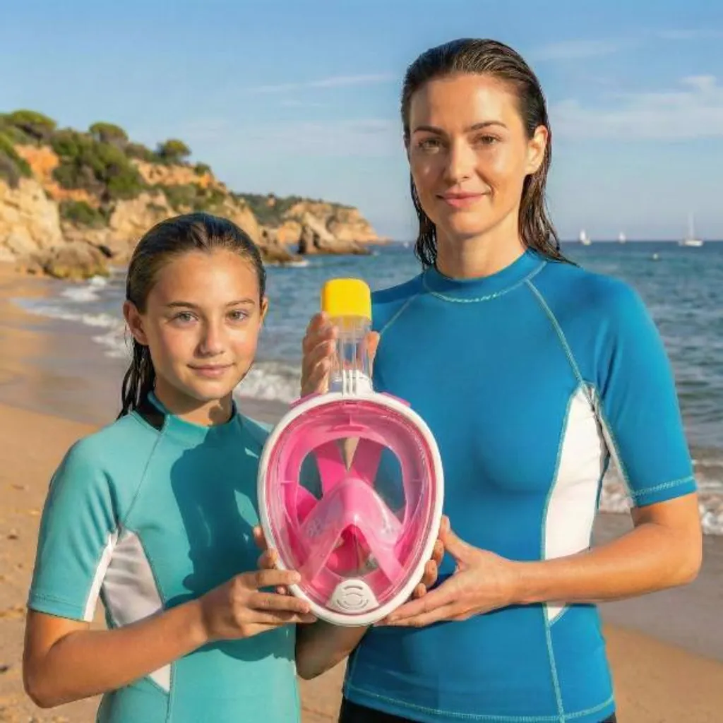 Masque de plongée anti-buée vision 180° rose avec support GoPro S/M