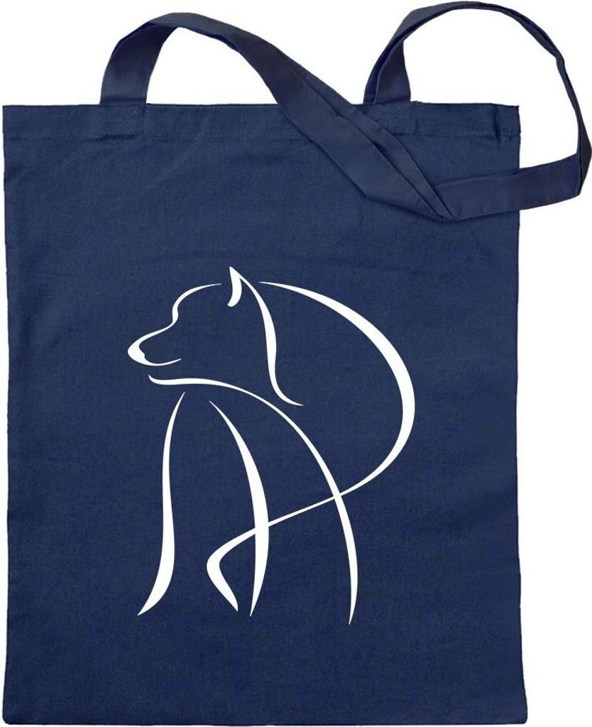 Kiwistar - Baumwolltasche - dunkelblau - Hund Motiv1 - Tragetasche Stoffbeutel Umhängetasche Langer Henkel