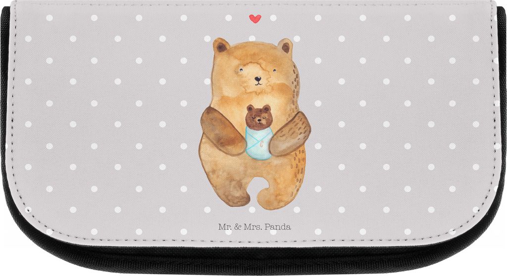Mr. & Mrs. Panda Make-Up Tasche Bär Baby - Grau Pastell - Geschenk, kosmetiktäschchen, Waschbeutel, Kulturtasche, Geburt, Necessaire, Teddy, Mutt...