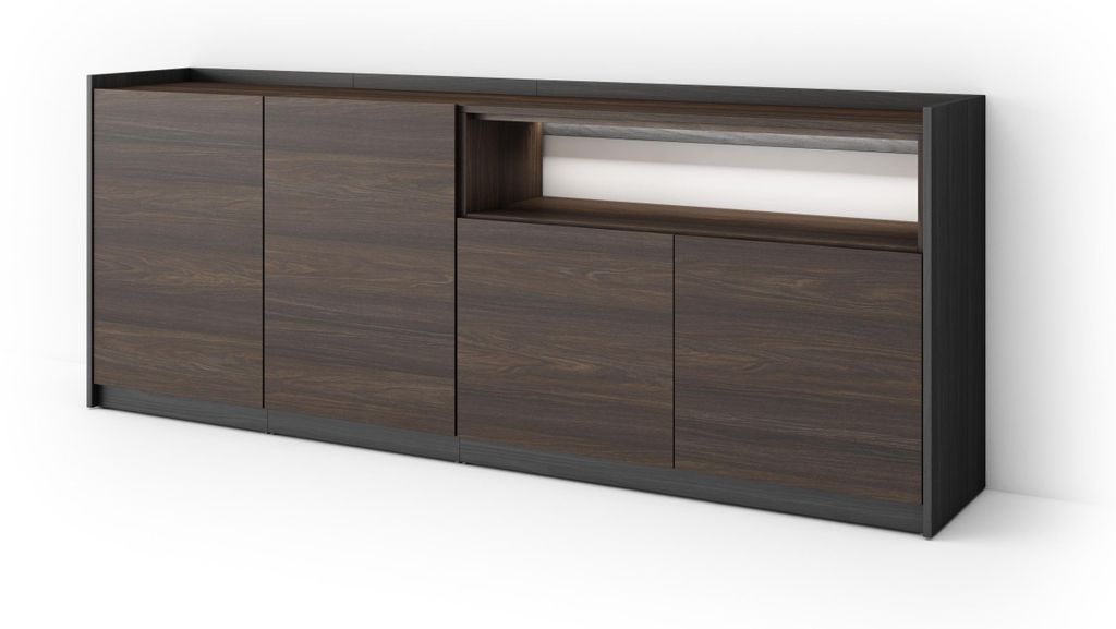 Sideboard Holzeffekt dunkler eiche und schwarz 207x37x80cm mit Led
