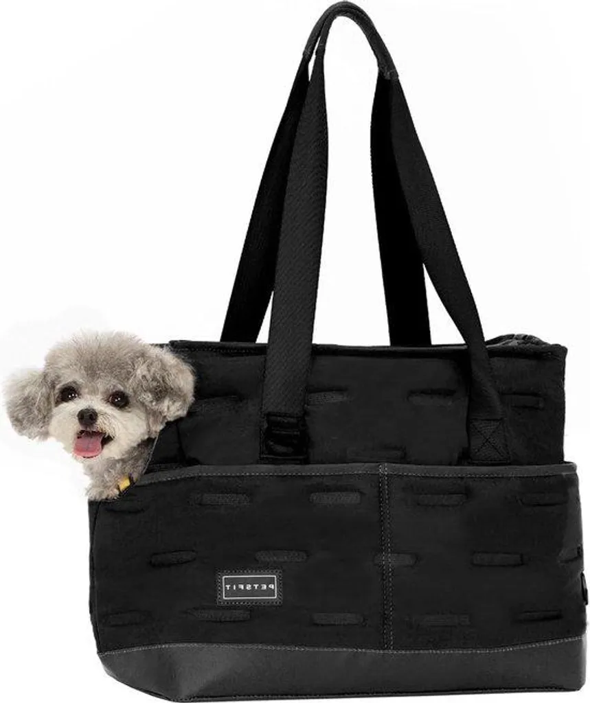 Sac à bandoulière pour petit chien et chat en toile noire résistante