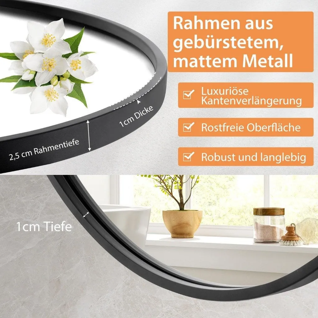 Miroir de bain antidéflagrant 61 cm rond design minimaliste verre trempé