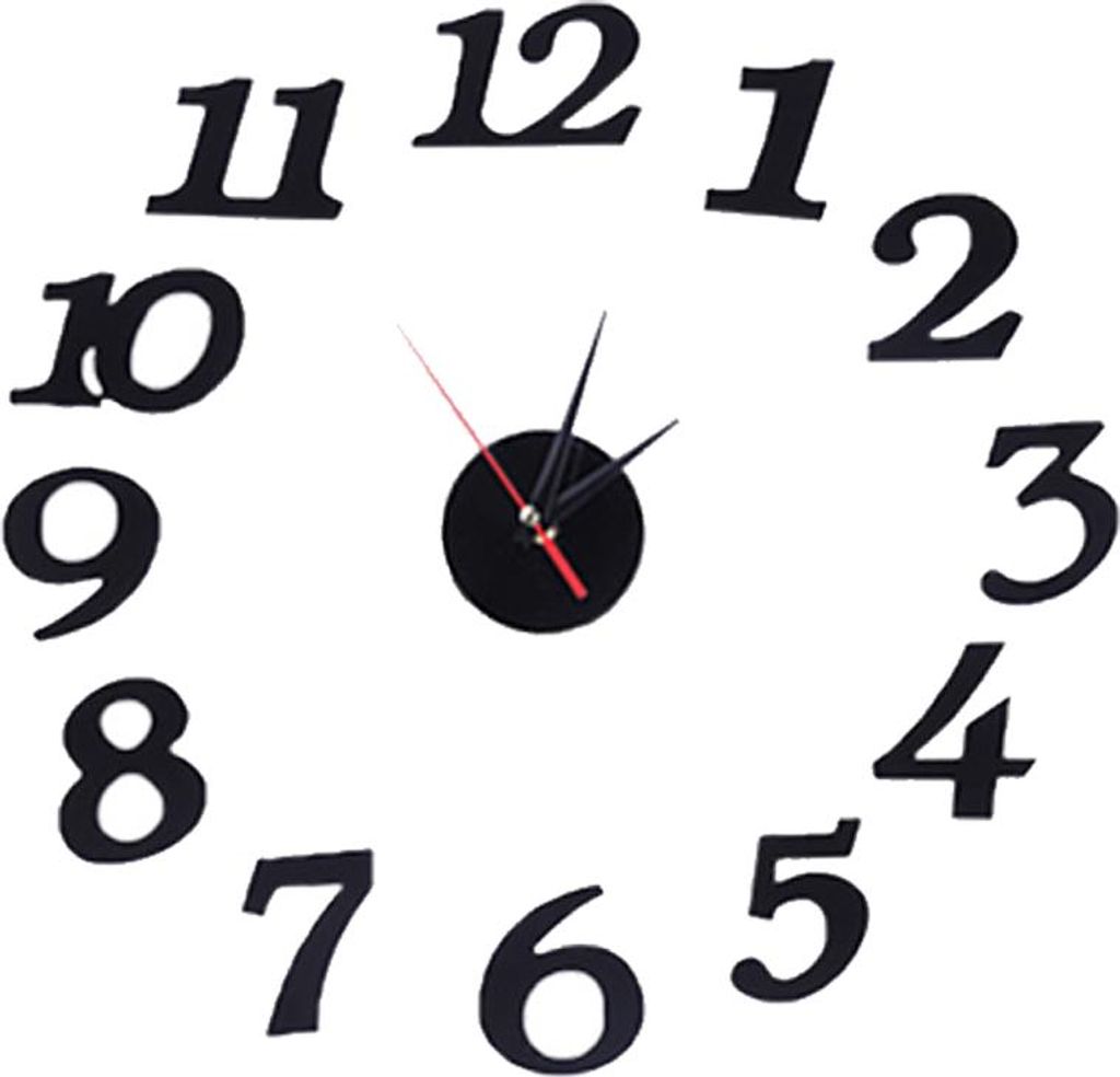 Rahmenlose DIY-Wanduhr, moderne 3D-Wanduhr mit Spiegel und Digitalaufkleber,black
