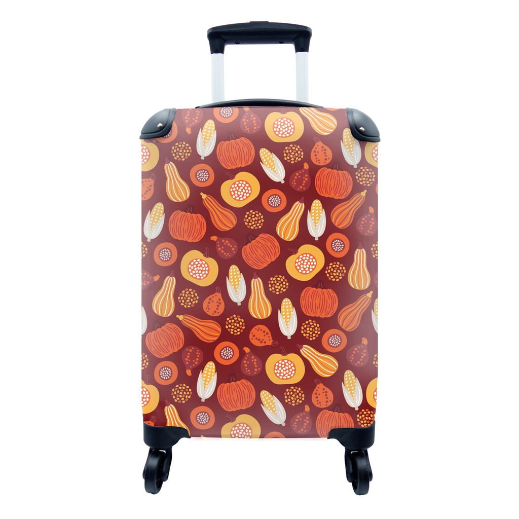 MuchoWow Koffer Handgepäck Trolley Rollkoffer Kleine Reisekoffer mit 4 Rollen - Kürbis - Mais - Herbst - Muster - Cabin Size < 55x40x23 cm & 55...
