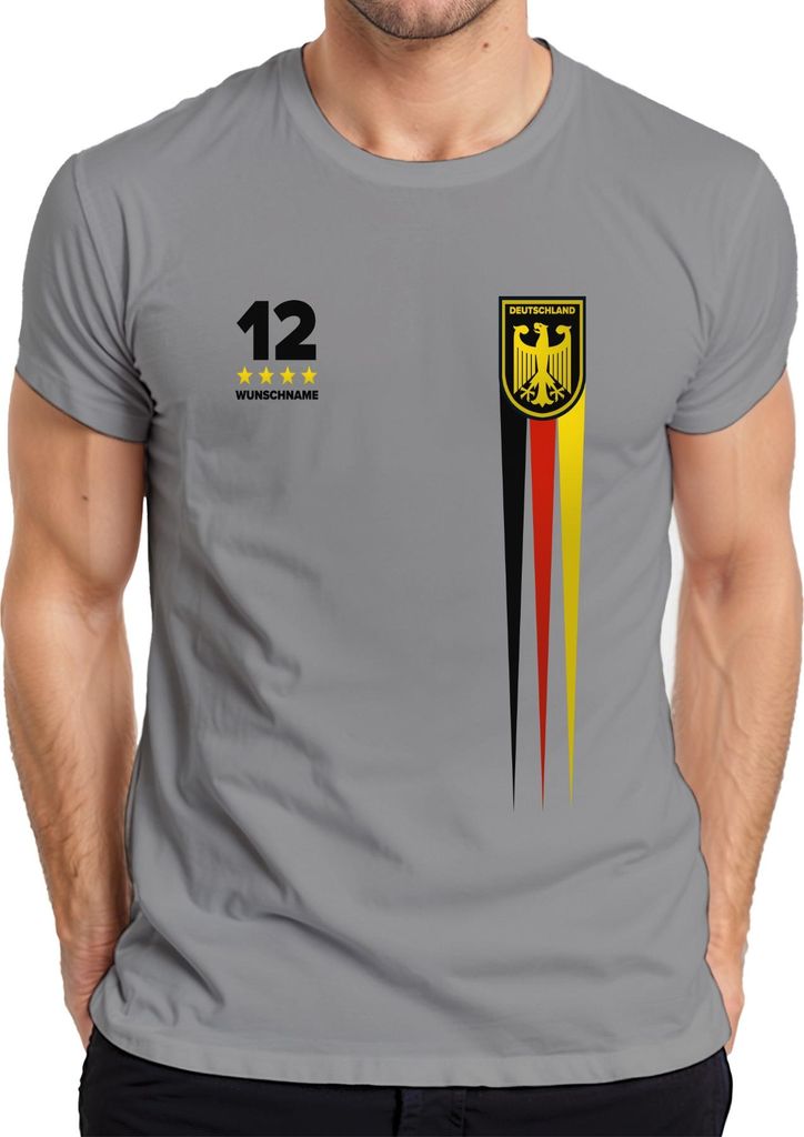 Deutschland Personalisiert mit Wunschname & Nummer Team Fußballfan Adler WM Weltmeister Fussball Trikot Herren T-Shirt, Grau, XXL
