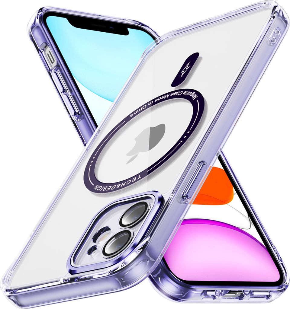 Magnetisch Klare Hülle für iPhone 12, Kompatibel mit MagSafe, Hybrid Stoßfeste Handyhülle Lila