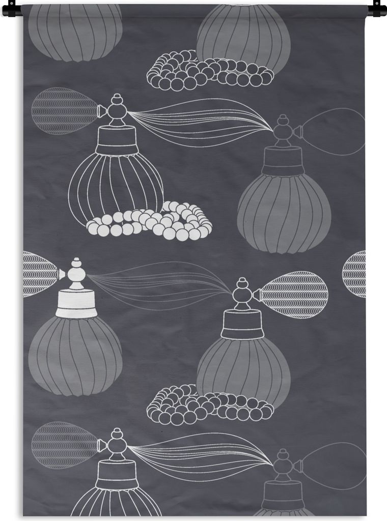 MuchoWow Wandteppich Wandbehang Parfüm - Halskette - Design 90x135 cm Tapisserie Dekoration Wandtuch - Baumwolle - Wandskulptur