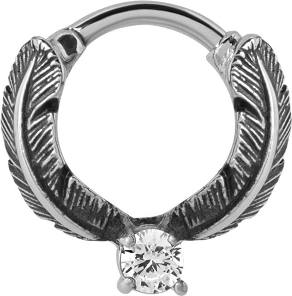 Karisma Edelstahl 316L Hinged Federn Ring Piercing Ohrring Zirkonia- 1,2x8mm - Schwarz