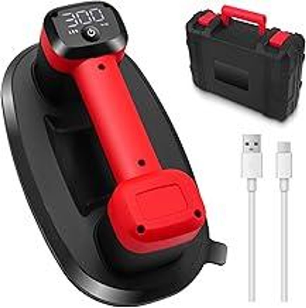 300KG Akku Vakuum Saugheber mit 4000 mAh Akku Saugnapf mit Automatischer Nachsaugung|Digitalanzeige, 26cm Länge Akku Fenstersauger, Plattenheber T...