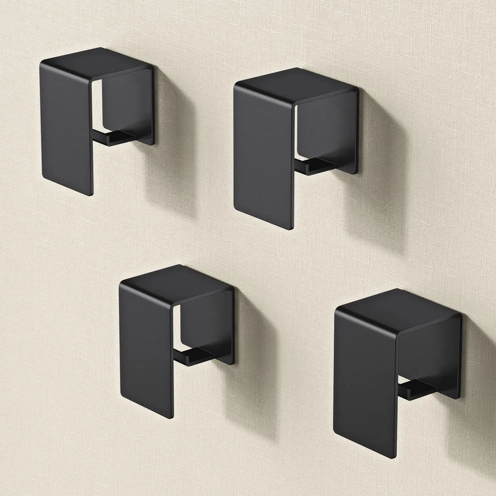 Doporro Tavrin-01 Patère Murale sans Perçage en Acier Noir - Lot de 4