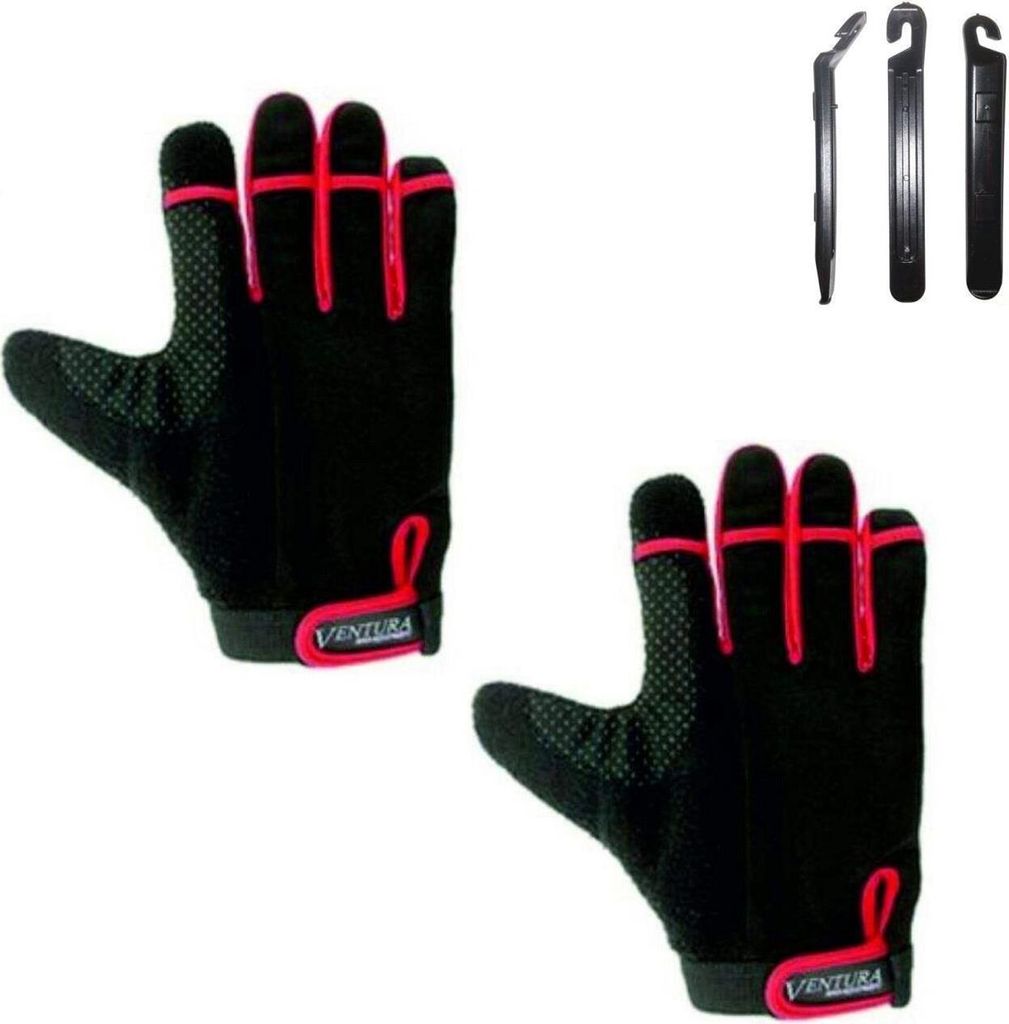 Ventura Fahrradhandschuhe Gr. XL Schwarz/Rot inkl. Reifenheber