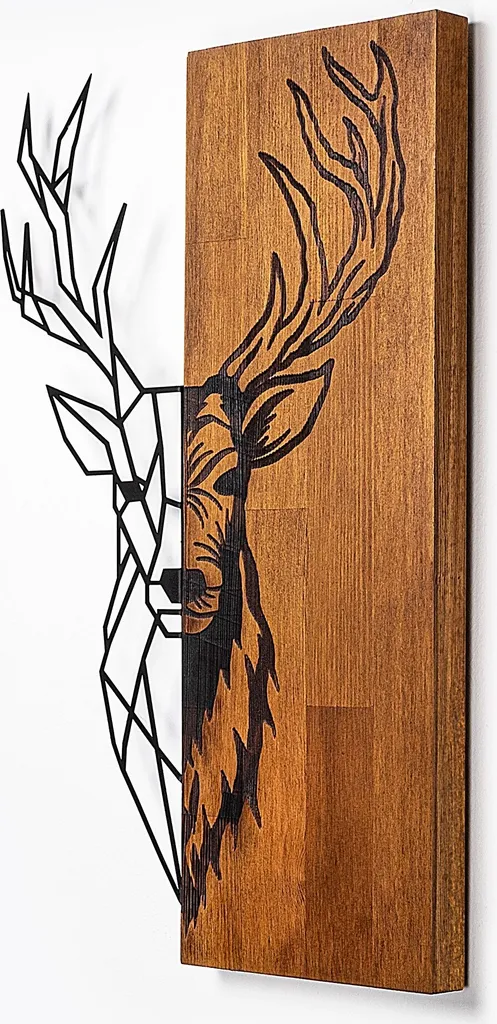 Décoration Murale Cerf Wallity en Noyer et Métal Noir Style Moderne