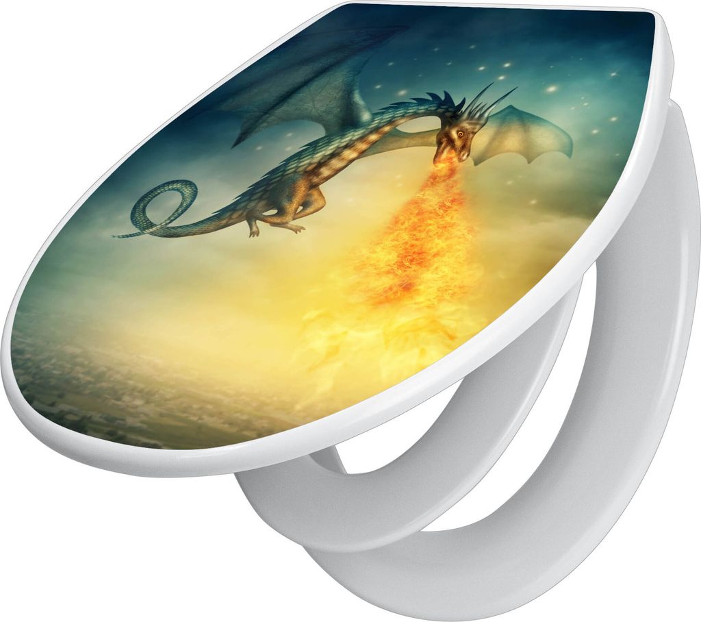 banjado Familien WC Sitz mit Absenkautomatik 37x44,5x5cm -Drachen - Klodeckel/Klobrille mit kindersitz aus hochwertigem Polypropylen - universeller...