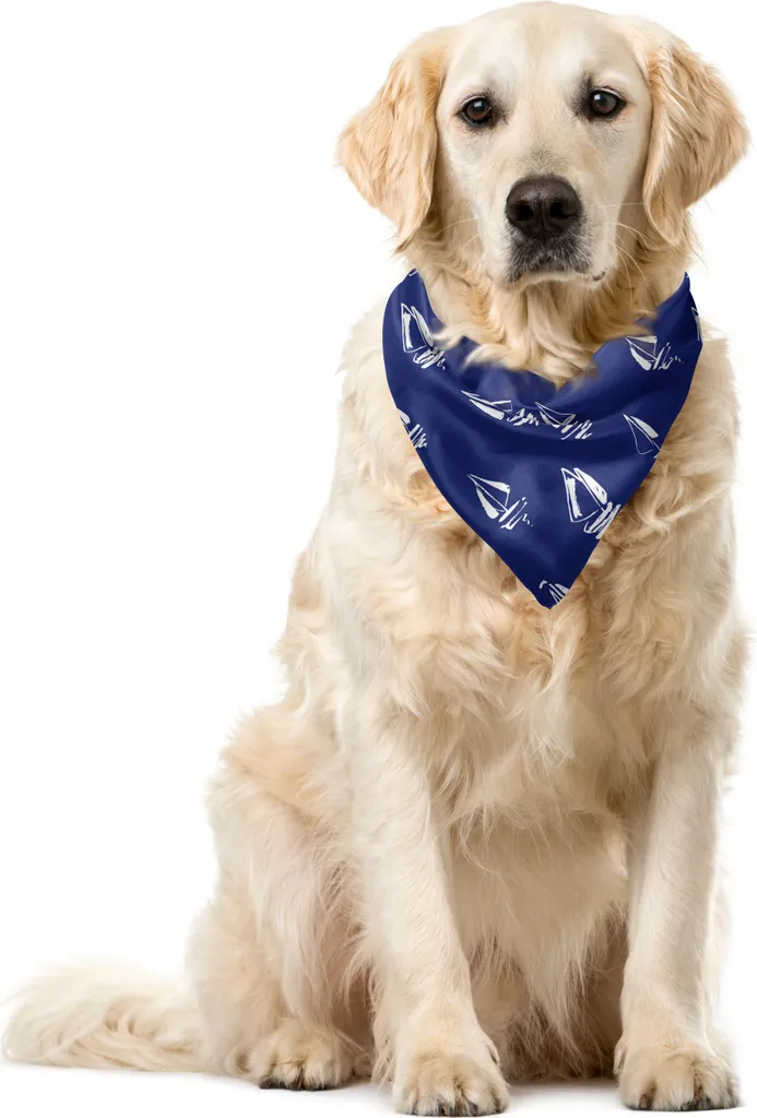 ABAKUHAUS Bandana per animali domestici blu navy, barca a vela Doodle, 55x55 cm, blu scuro bianco