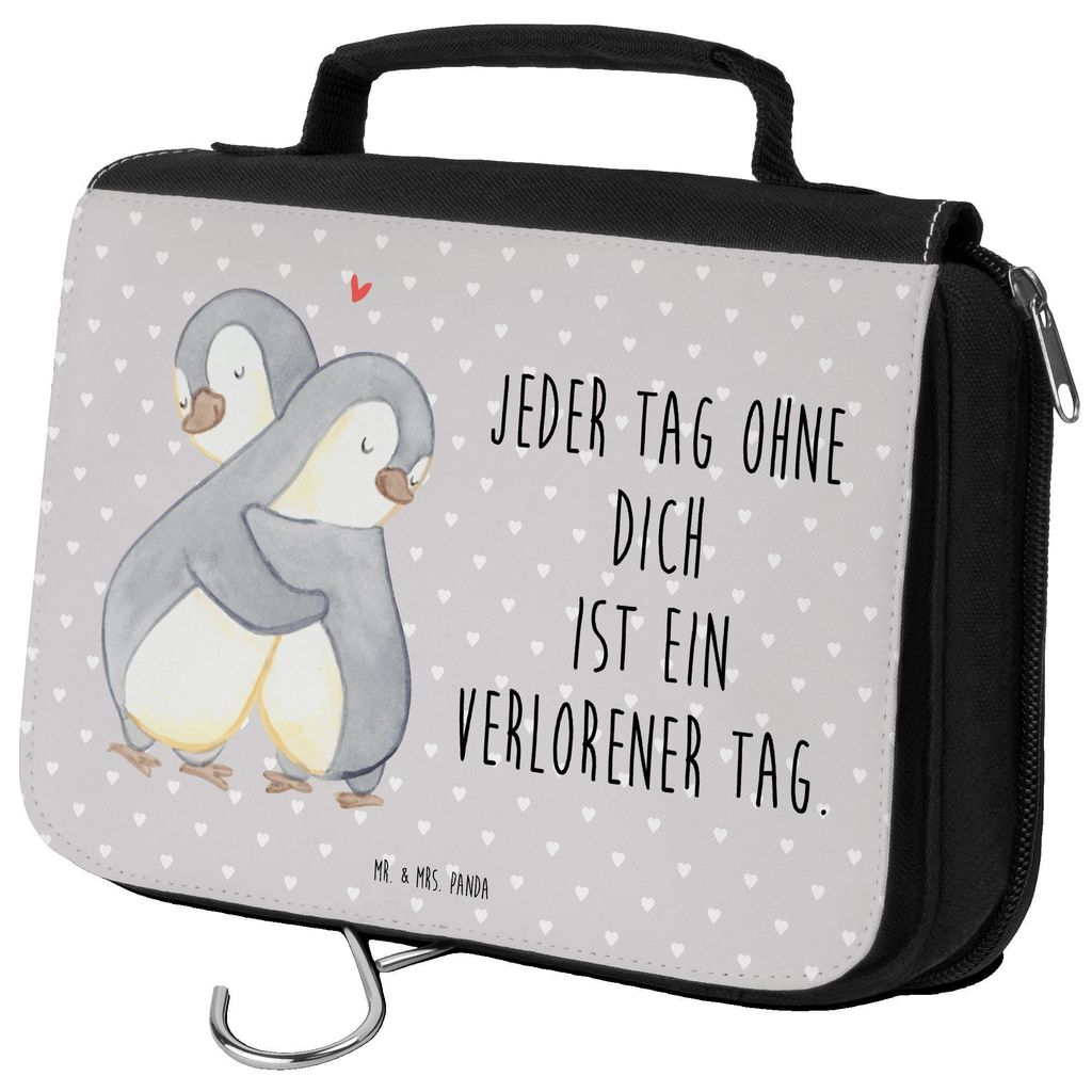Mr. & Mrs. Panda kosmetiktäschchen Pinguine Kuscheln - Grau Pastell - Geschenk, Kulturbeutel, Valentinstag, für Freundin, hygienebeutel, Hochzeit...