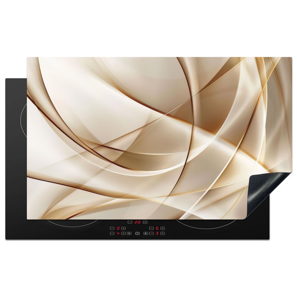 KitchenYeah Herdabdeckplatte Gold - Abstrakt - Beige , 83x51cm, Küche Deko, Glaskeramikkochfeld Herdabdeckung, Abdeckplatte fùr Kochfeld