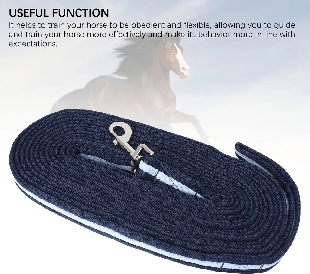 Longe de travail 8m bleu marine et rênes en polyester pour chevaux - 4