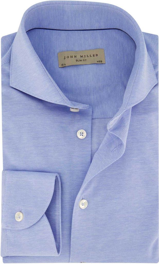 John Miller Hemd Slim Fit einfarbig blau Baumwolle