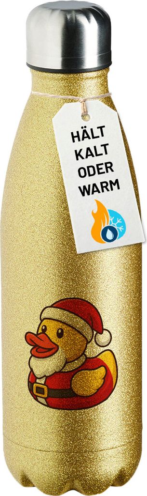 Huuraa Trinkflasche Quietscheente Nikolaus Gummiente Weihnachtsmann 500ml Gold Edelstahl Wasserflasche Trinkflasche Geschenkidee