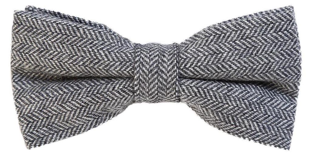 DonDon Herren Fliege 12 x 6 cm Fischgrät-Muster gebunden und stufenlos justierbar aus Baumwolle im Tweed Style grau
