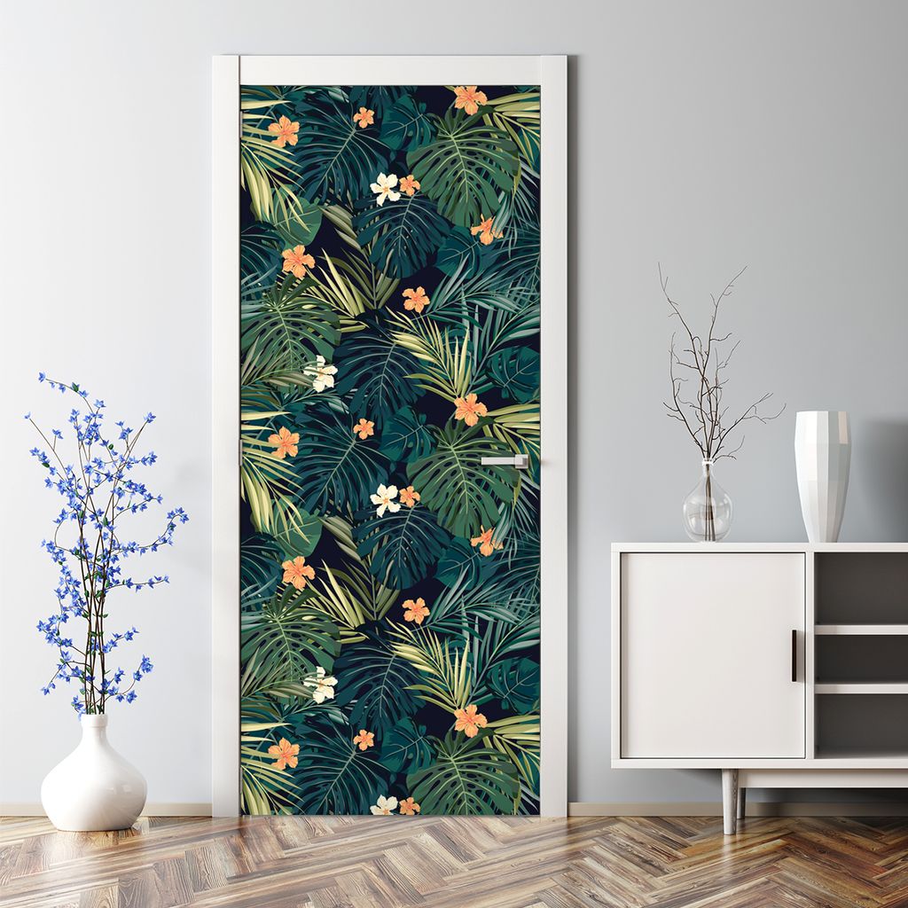 Dekorative Türfolie selbstklebend Klebefolie Wandaufkleber Blumen und Blätter 77 x 200 cm