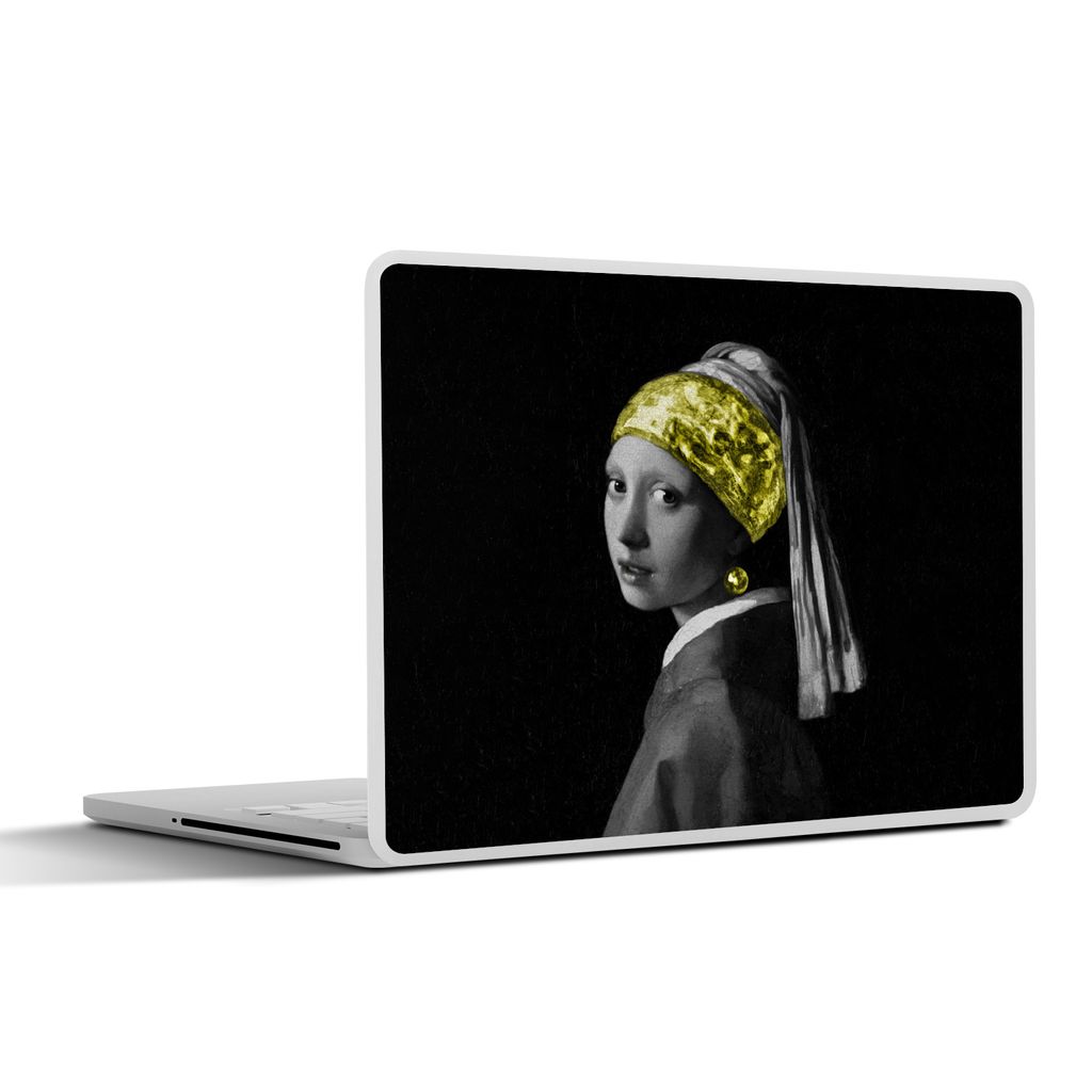 MuchoWow Laptop Aufkleber Sticker Cover Johannes Vermeer - Mädchen mit Perlenohrring - Gold 25x18 cm - Laptop-Deko