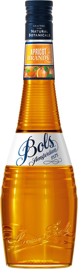 A bottle of Bols Apricot Brandy liqueur against a white background.