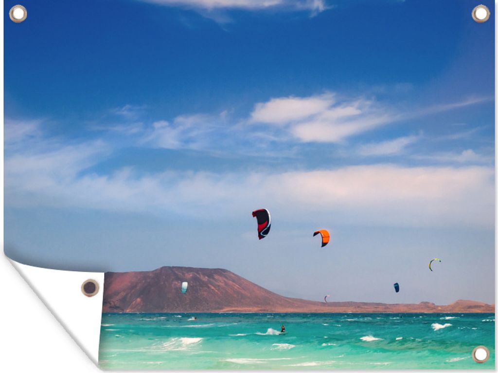 MuchoWow 80x60 cm Outdoor-Poster Gartendeko Sichtschutz Garten Poster für den Garten Kitesurfen auf Fuerteventura