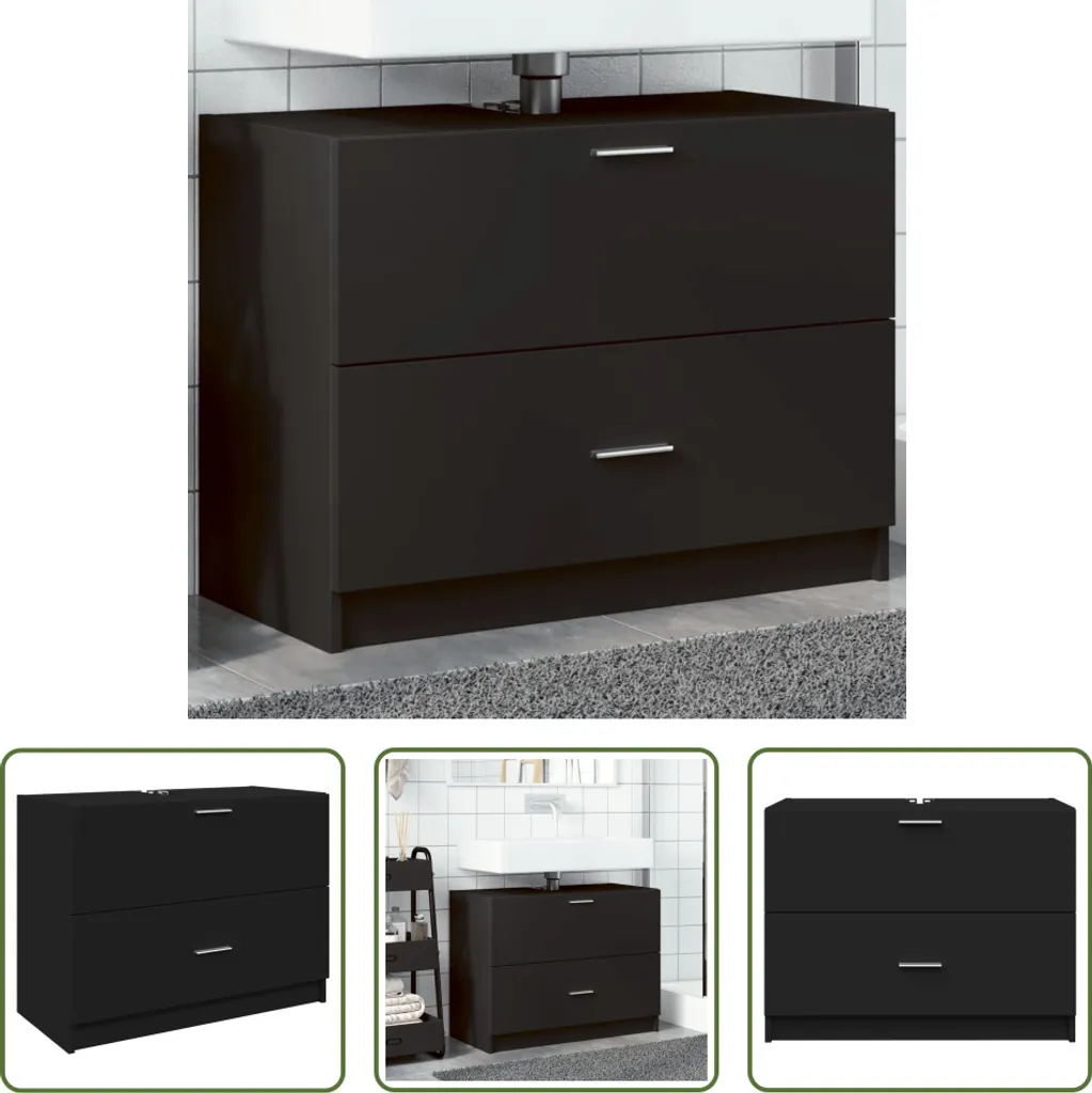 Organizzatore Mobiletto Nero 78x37x59 cm Legno The Living Store