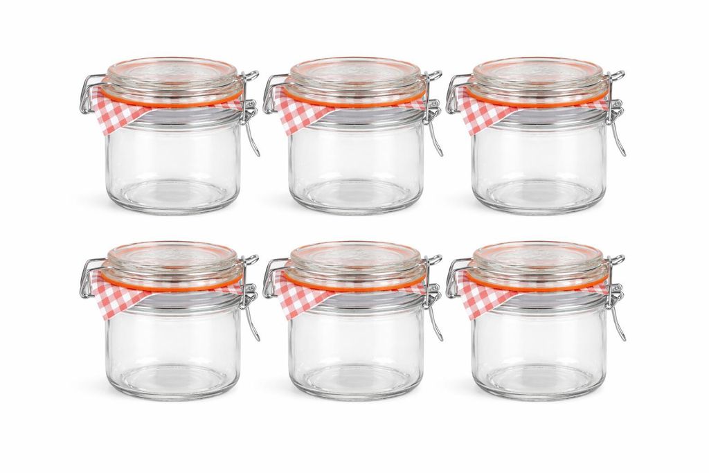 Set aus 6 Glas-Einmachgläsern 250 ml – mit Bügelverschluss & Gummiring – Luftdicht, Wiederverwendbar & Spülmaschinengeeignet – Transparent