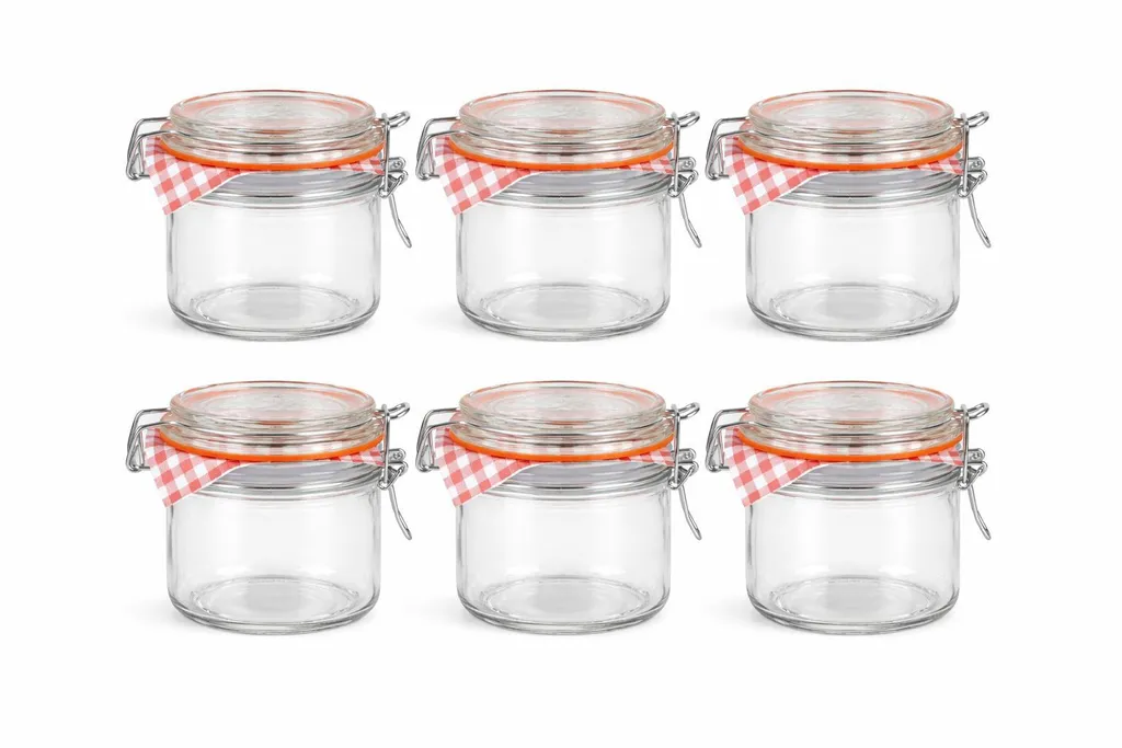 Set di 6 barattoli in vetro per conserve da 250 ml - con coperchio girevole e anello di gomma - Ermetici, riutilizzabili e lavabili in lavastoviglie - Trasparenti