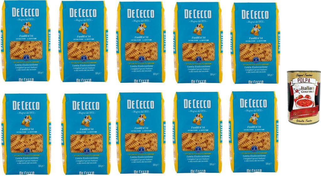 De Cecco Fusilli N°34, 100% Italienisch Pasta Nudeln 10x 500g + Italian Gourmet Polpa 400g
