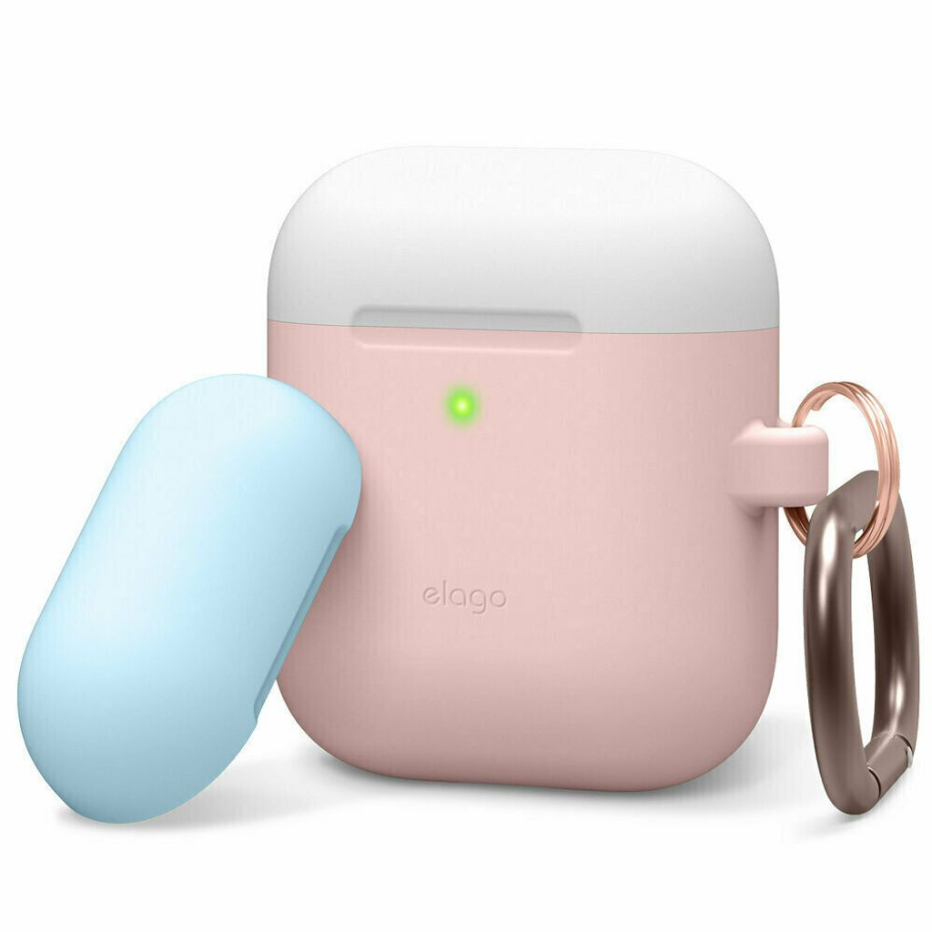 Elago Duo Hang Case fr AirPods 2 / AirPods 1 Gehuse-Rosa / Oberseite-Wei und Pastellblau