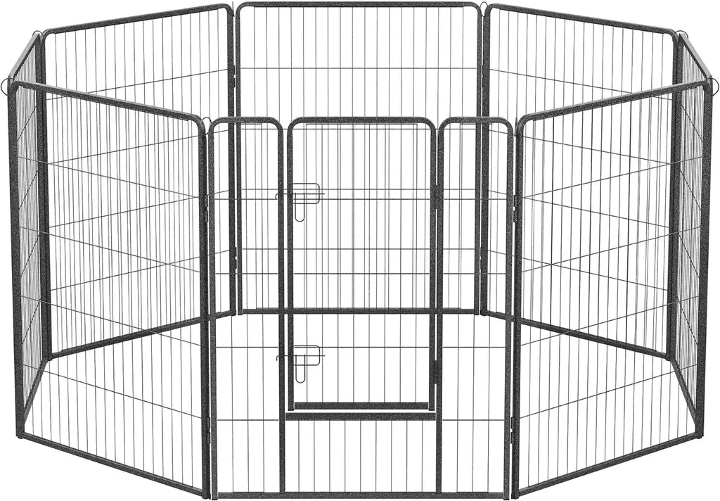 FEANDREA puppy pen, recinto da esterno per cani, 8 sbarre ciascuna 77 x 100 cm, grigio