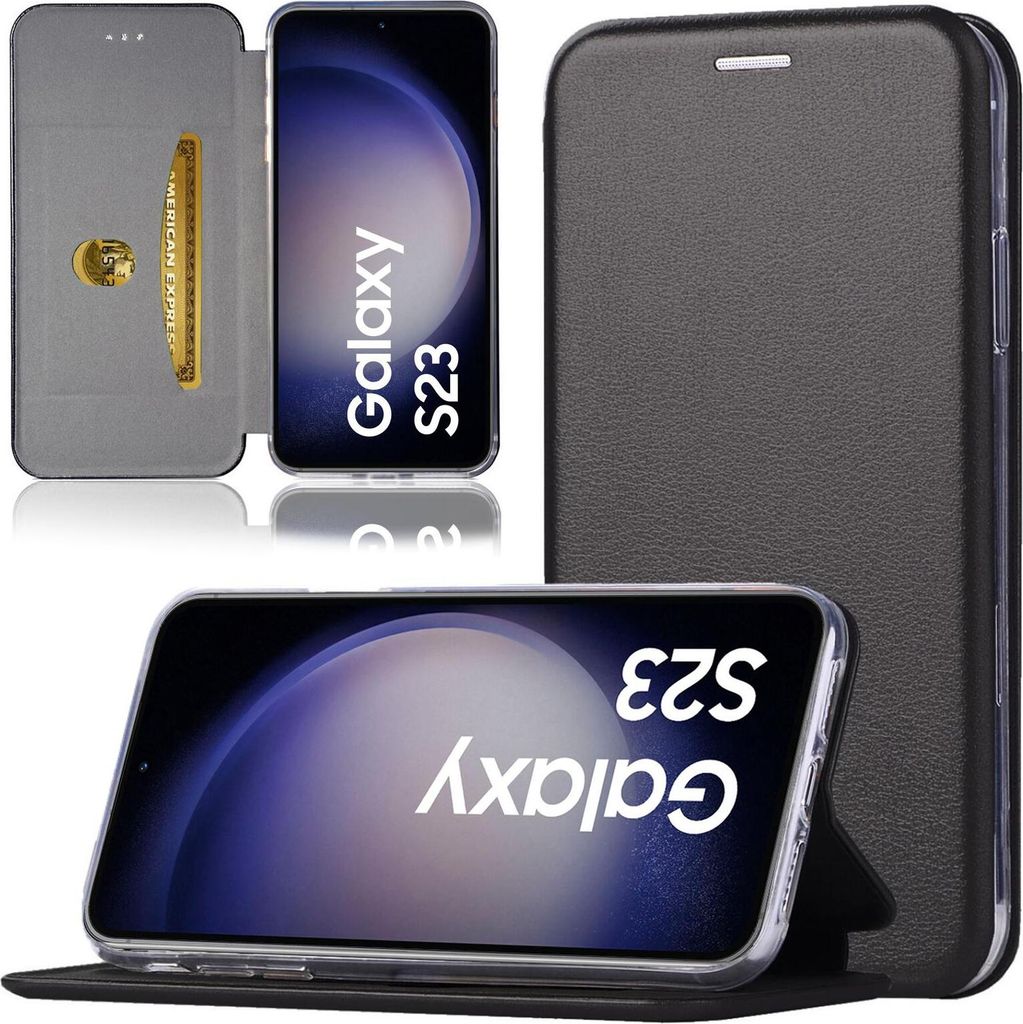 Handy Schutz Hülle für Samsung Galaxy S23 Handytasche mit Magnetdeckel Kartenfach und Standfunktion Klapphülle Etui Schwarz