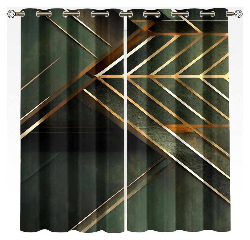 Blickdichte Vorhänge für Wohnzimmer und Schlafzimmer, Thermovorhang für Kinderzimmer, 3D Geometrisches Design, Ösenschal im 2er Set, 234x230 cm