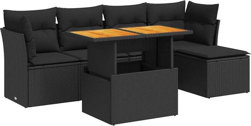 6-tlg. Garten-Sofagarnitur mit Kissen Schwarz Poly Rattan