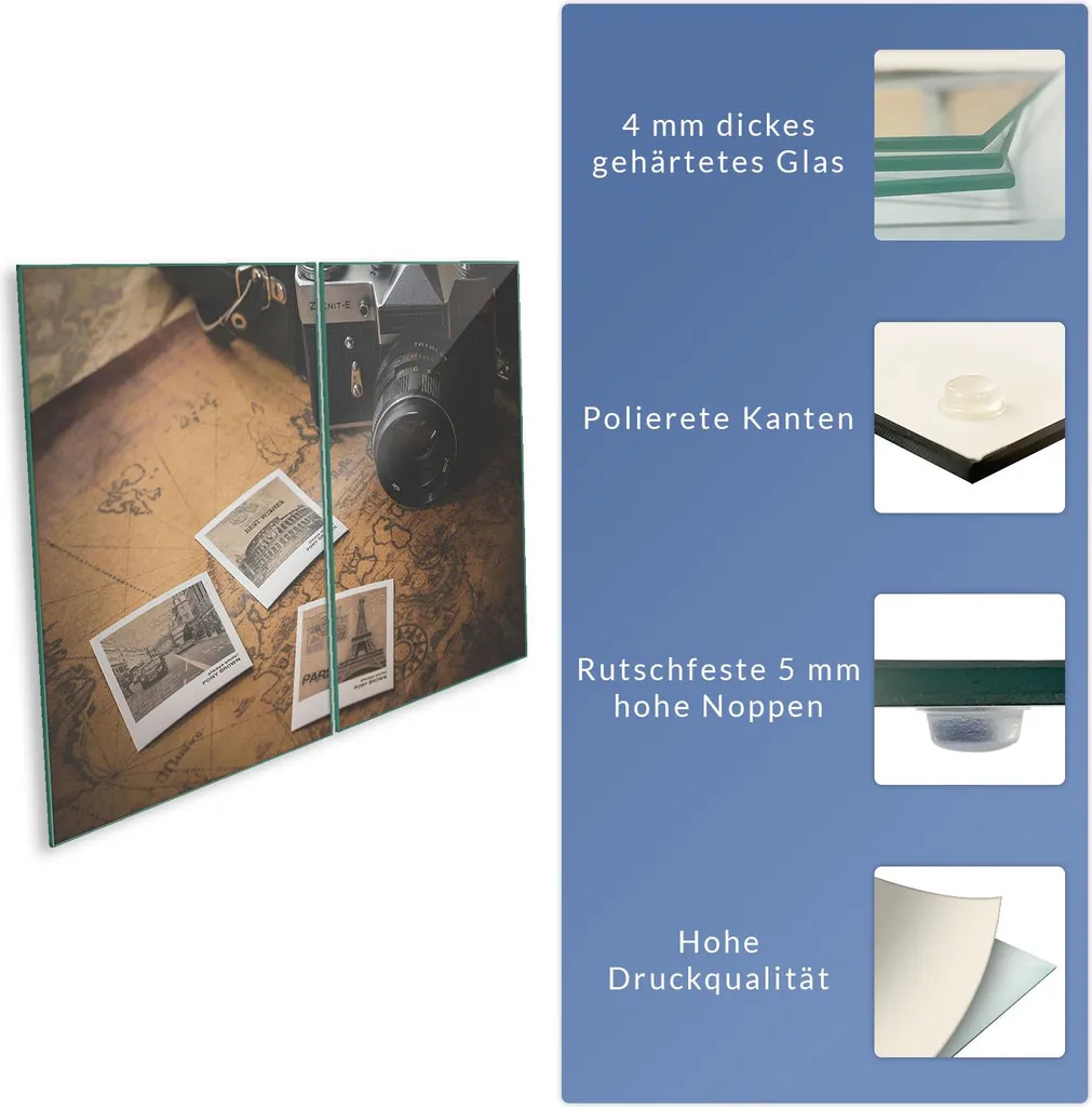 TMK ArtDeko Piastre di copertura per piano cottura in ceranfeld 2 pezzi 65 x 52 cm | copertura per piano cottura cottura elettrico a induzione