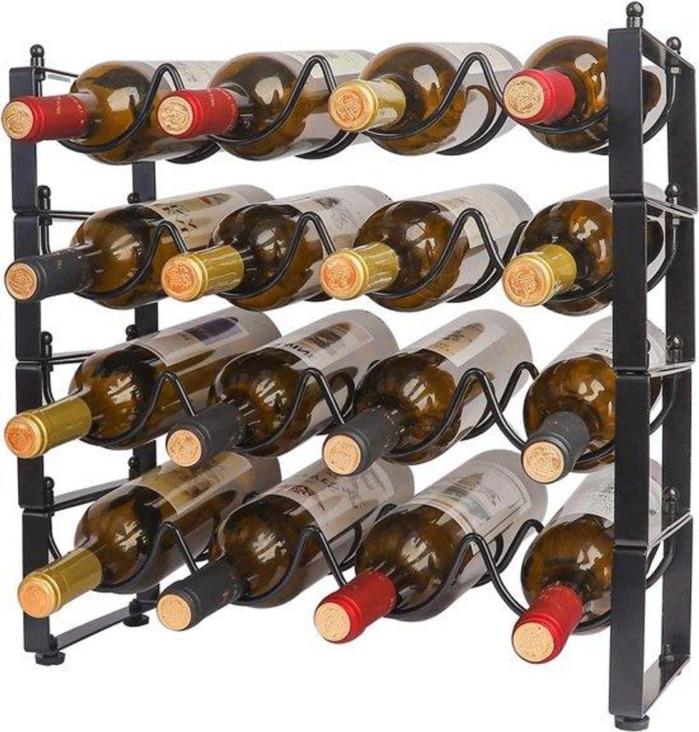 Wijnregal mit 4 Ebenen - stapelbarer Weinorganizer - 16 Flaschen - schwarz - Metall